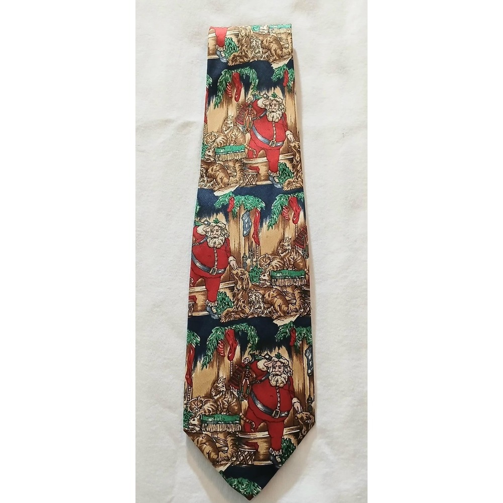 Maus & Hoffman Silk Tie Mens One Size Christmas Santa Cats Dogs Italy Novelty‎